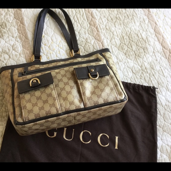 Gucci Handbags - GUCCI Brown Shoulder Bag Coated Tan Canvas/Leather